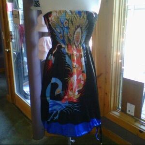 🦚 Elan Silk like Peacock baby doll smocked dress